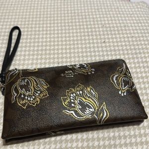 Brown multi colored double zip wallet wristlet used twice but in good condition